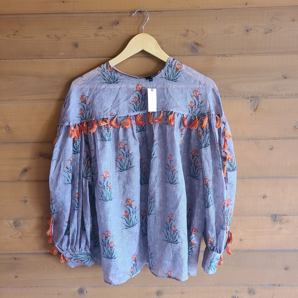 Anthropologie Top Sachin Babi Blouse Acacia Floral Tassle Cottagecore Boho NWT M - Picture 2 of 7